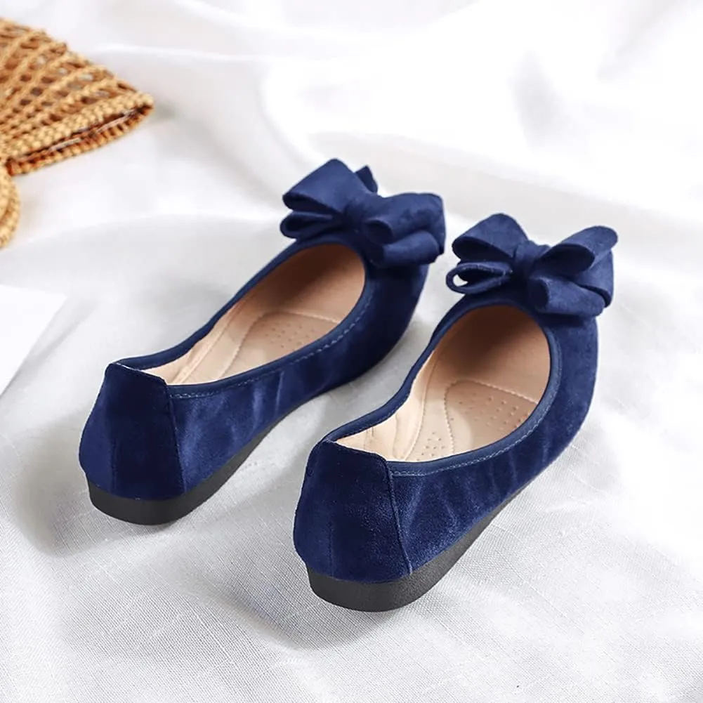 Unifizz Women’s Foldable Ballet Flats Casual Pointed Toe Comfort Soft Suede Slip On Dress Shoes Nude Flats Roll Up Shoes