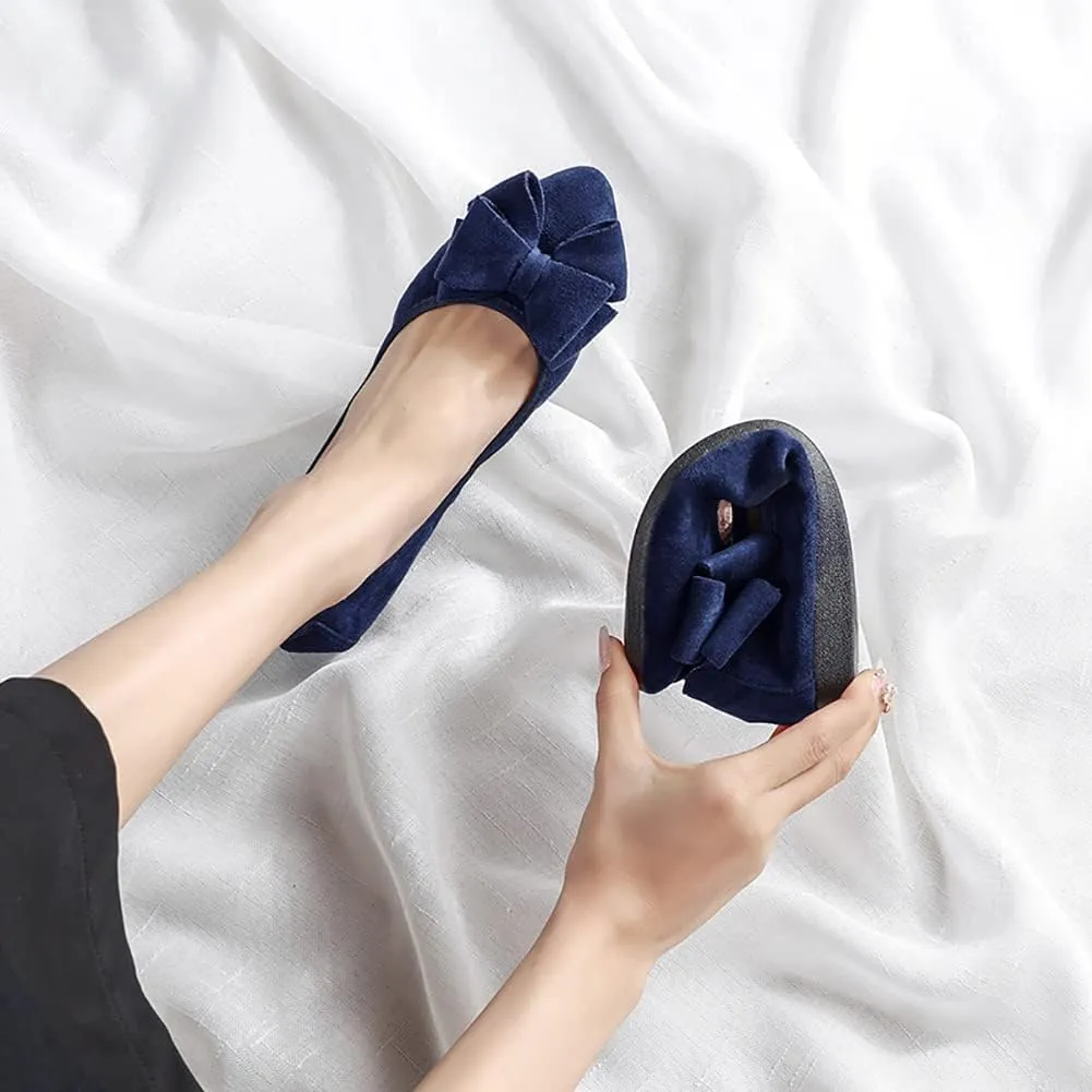 Unifizz Women’s Foldable Ballet Flats Casual Pointed Toe Comfort Soft Suede Slip On Dress Shoes Nude Flats Roll Up Shoes