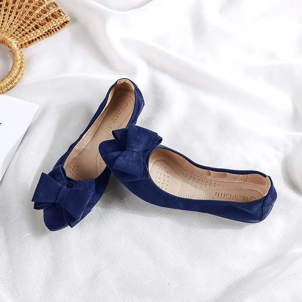 Unifizz Women’s Foldable Ballet Flats Casual Pointed Toe Comfort Soft Suede Slip On Dress Shoes Nude Flats Roll Up Shoes