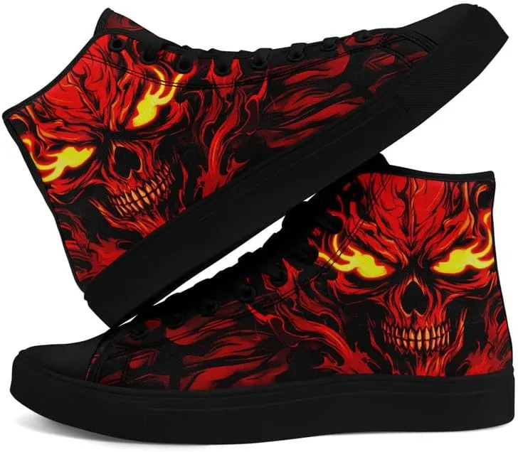 Unisex Fashion Skull High Top Sneakers Classic Lace-Up Canvas Shoes,Casual Cool Hip Hop Tennis Walking Shoes for Men Women
