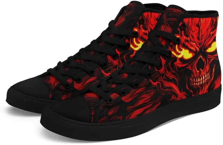 Unisex Fashion Skull High Top Sneakers Classic Lace-Up Canvas Shoes,Casual Cool Hip Hop Tennis Walking Shoes for Men Women