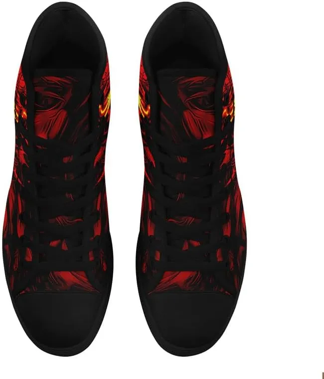 Unisex Fashion Skull High Top Sneakers Classic Lace-Up Canvas Shoes,Casual Cool Hip Hop Tennis Walking Shoes for Men Women