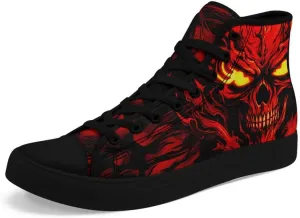 Unisex Fashion Skull High Top Sneakers Classic Lace-Up Canvas Shoes,Casual Cool Hip Hop Tennis Walking Shoes for Men Women