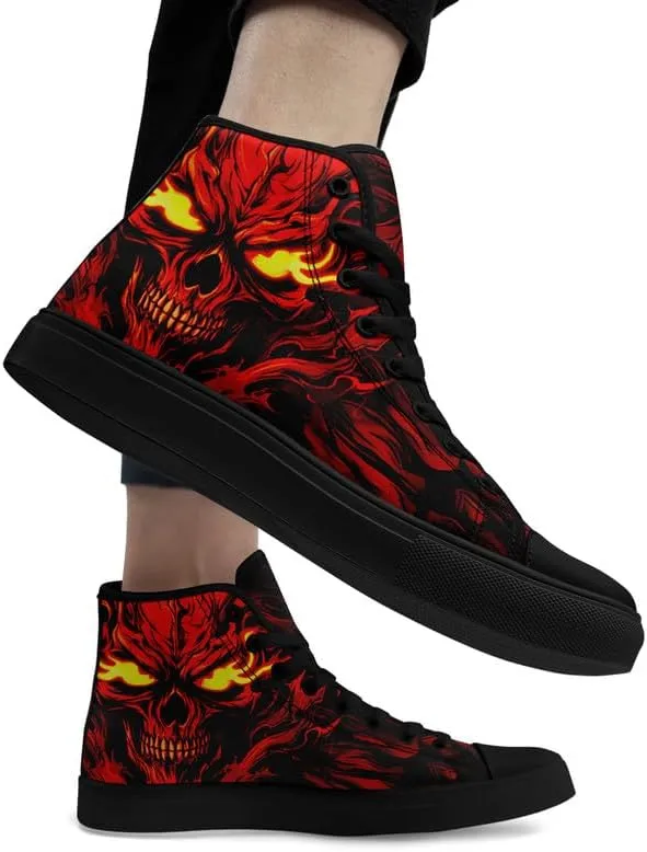 Unisex Fashion Skull High Top Sneakers Classic Lace-Up Canvas Shoes,Casual Cool Hip Hop Tennis Walking Shoes for Men Women
