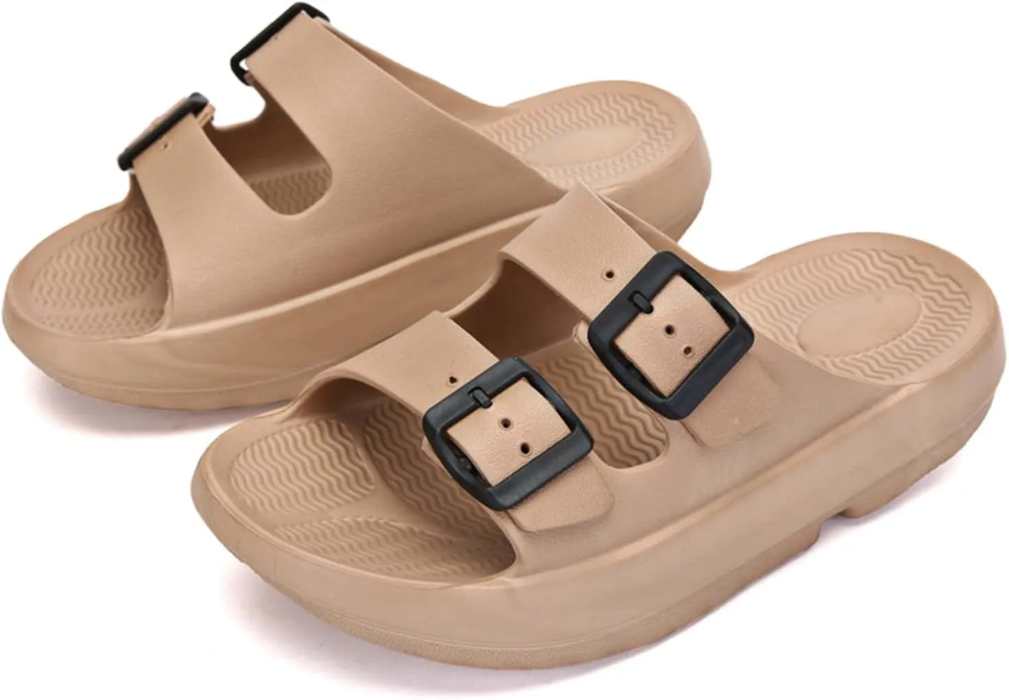 Unisex Flat Slide Sandals Platform Slippers Comfort Footbed Adjustable Slides Double Buckle Slip On EVA Summer Shoes