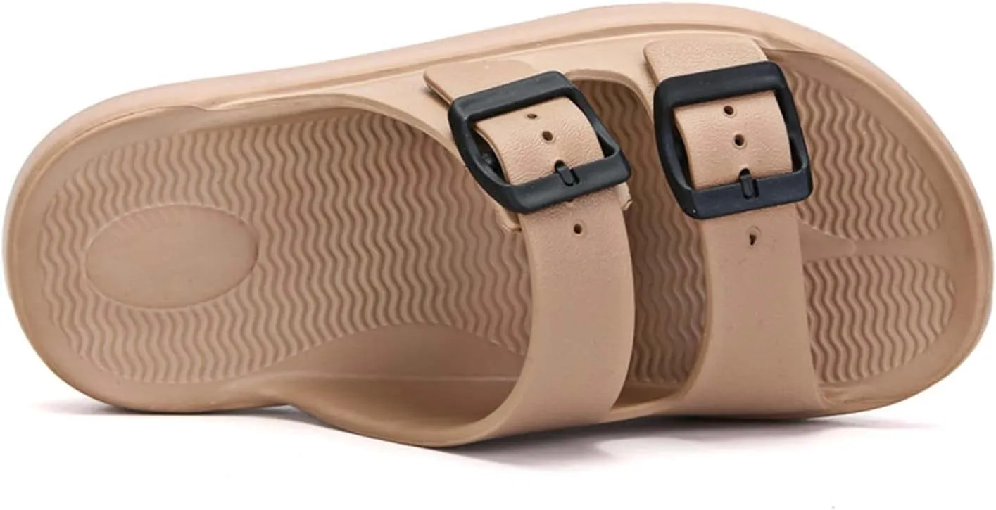 Unisex Flat Slide Sandals Platform Slippers Comfort Footbed Adjustable Slides Double Buckle Slip On EVA Summer Shoes
