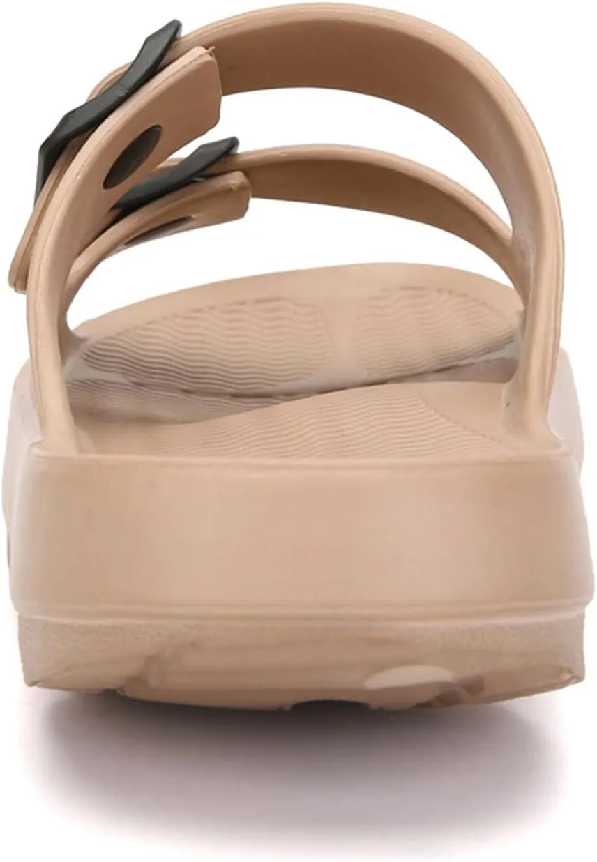 Unisex Flat Slide Sandals Platform Slippers Comfort Footbed Adjustable Slides Double Buckle Slip On EVA Summer Shoes