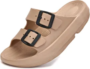 Unisex Flat Slide Sandals Platform Slippers Comfort Footbed Adjustable Slides Double Buckle Slip On EVA Summer Shoes