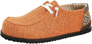 Unisex Orange Loafers for Men & Women – Slip-On Casual Shoes with Colorful Geometric Heel Detail, Lightweight Non-Slip Rubber Sole