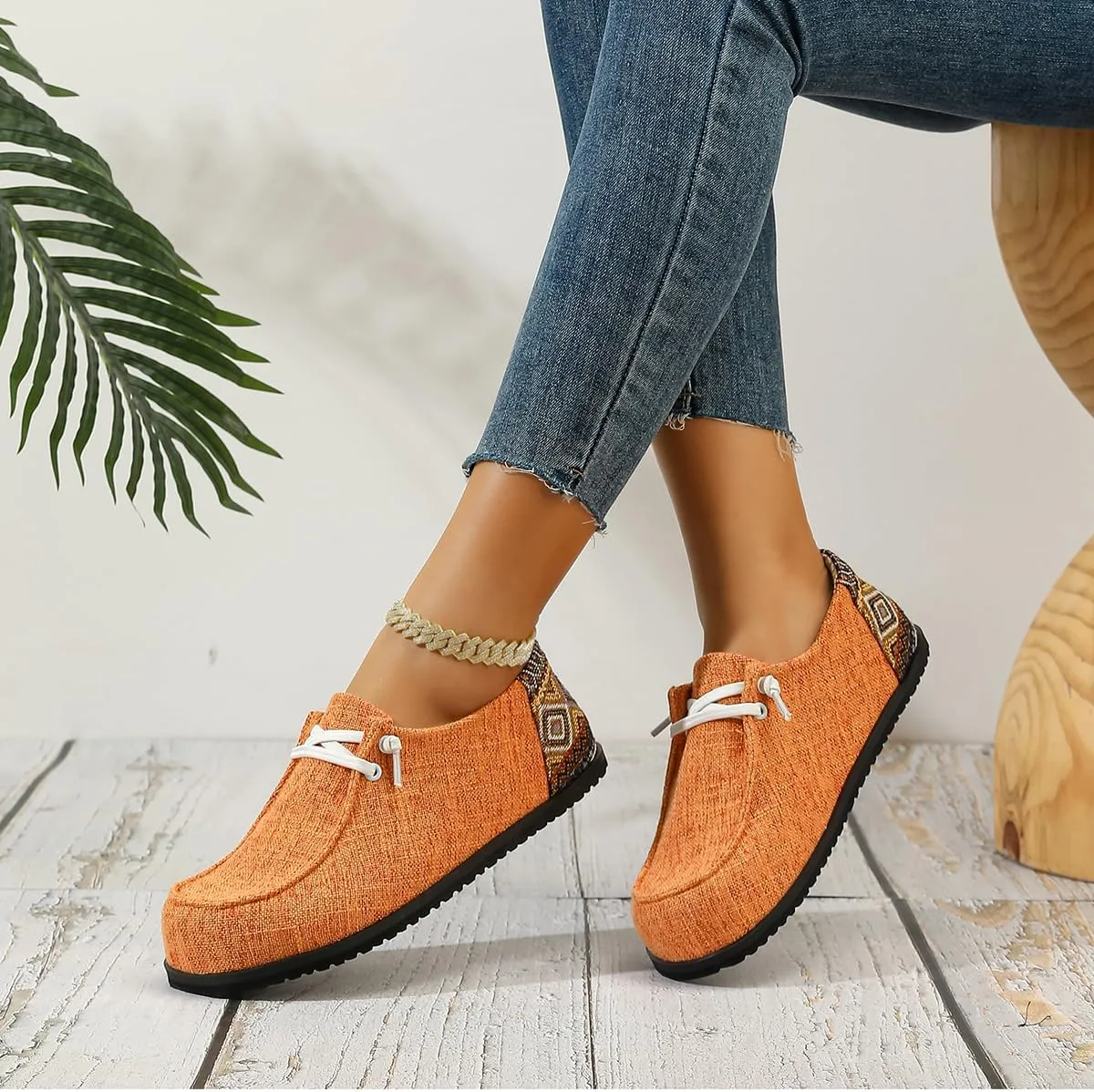 Unisex Orange Loafers for Men & Women – Slip-On Casual Shoes with Colorful Geometric Heel Detail, Lightweight Non-Slip Rubber Sole