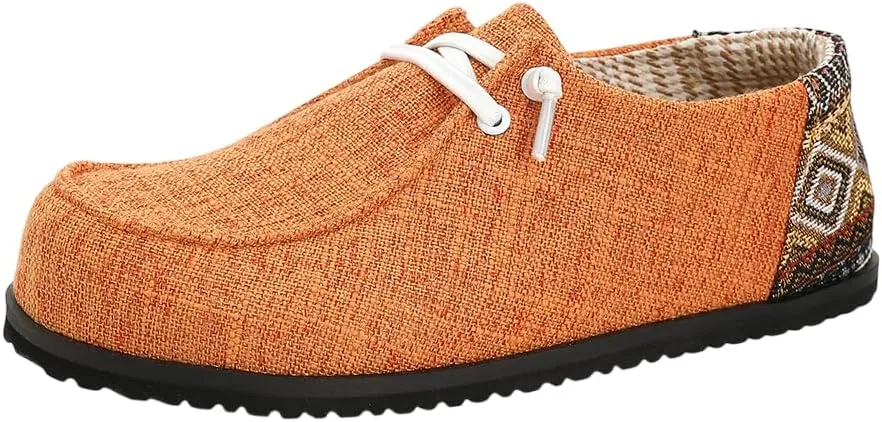 Unisex Orange Loafers for Men & Women – Slip-On Casual Shoes with Colorful Geometric Heel Detail, Lightweight Non-Slip Rubber Sole