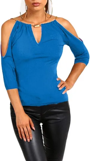 USGreatgorgeous Women’s Open Cold Shoulder Slim Fit Short Sleeve Tee Shirt Casual Blouse Tops
