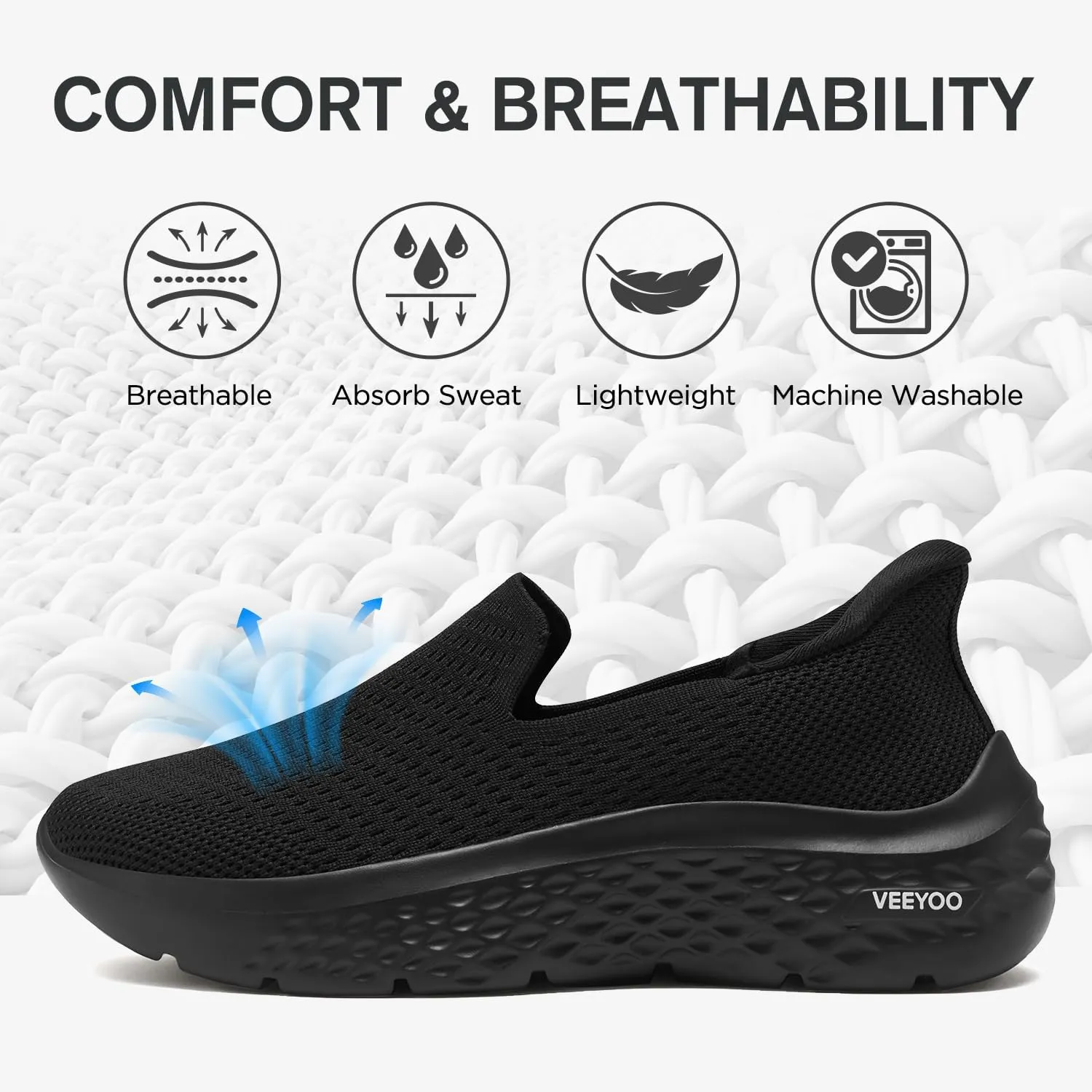 VEEYOO ZURIN Womens Slip On Walking Shoes with Arch Support,Lightweight No Lace Sneakers,Non Slip Breathable Tennis Shoes,Casual Travel Work Shoes