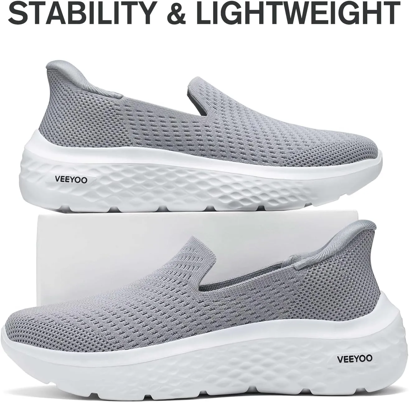 VEEYOO ZURIN Womens Slip On Walking Shoes with Arch Support,Lightweight No Lace Sneakers,Non Slip Breathable Tennis Shoes,Casual Travel Work Shoes