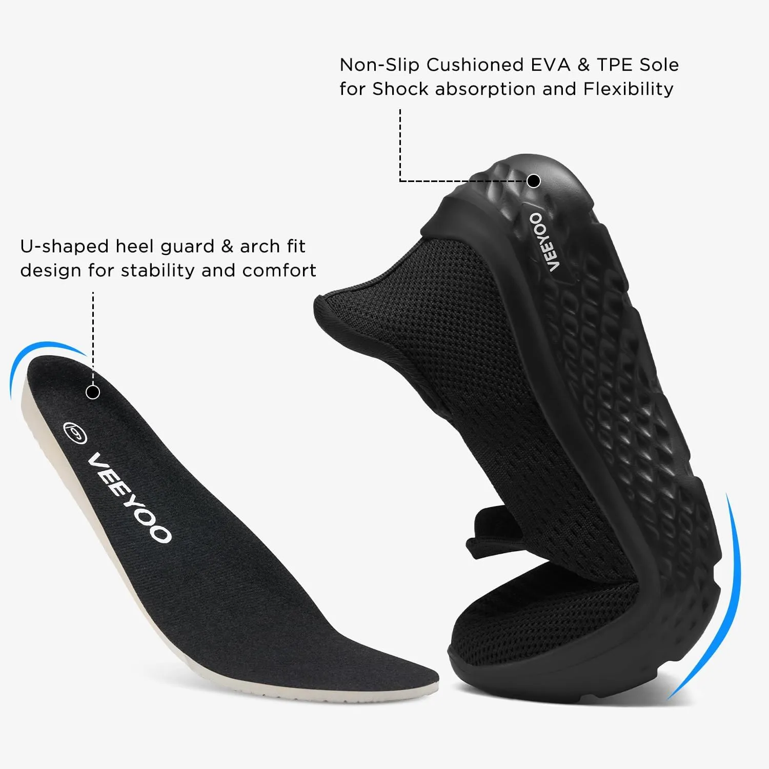 VEEYOO ZURIN Womens Slip On Walking Shoes with Arch Support,Lightweight No Lace Sneakers,Non Slip Breathable Tennis Shoes,Casual Travel Work Shoes