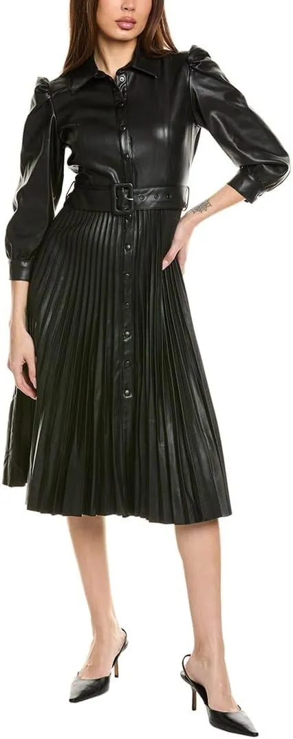 Vegan Leather Dress with Pleats by T-Tahari