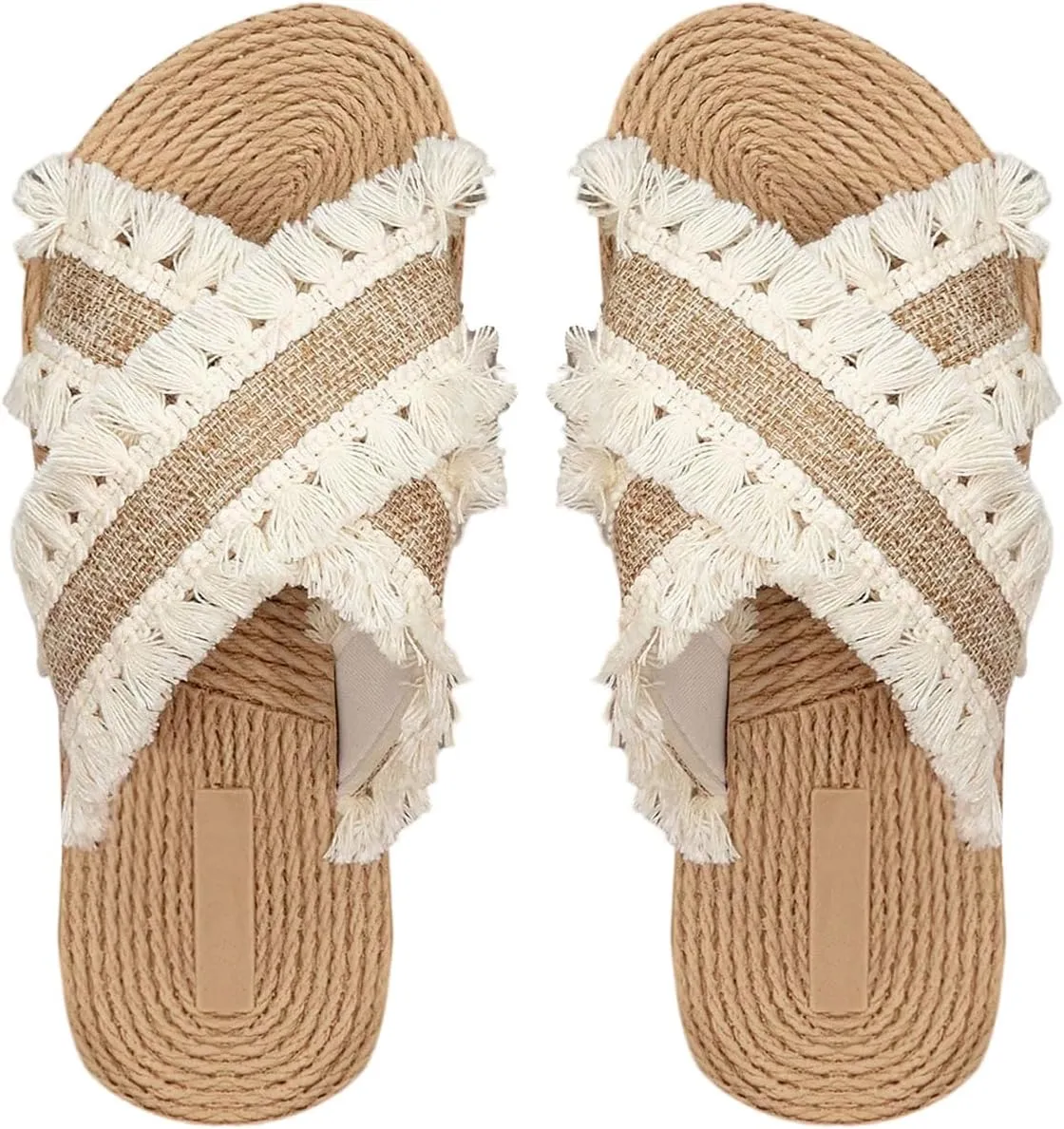 Verdusa Women's Fringe Criss Cross Strap Summer Sandals Slip On Slides Outdoor Shoes