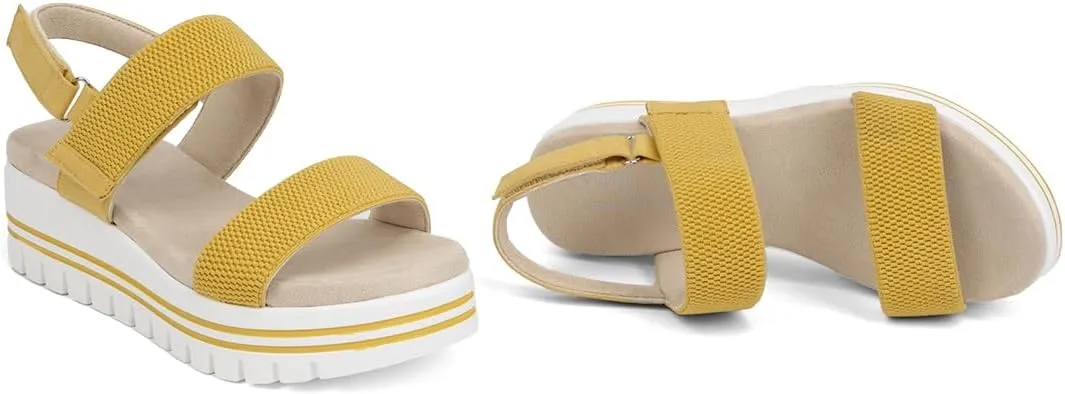 VJH confort Women's Wedge Sandals, Open Toe Ankle Strap Casual Platform Sandals