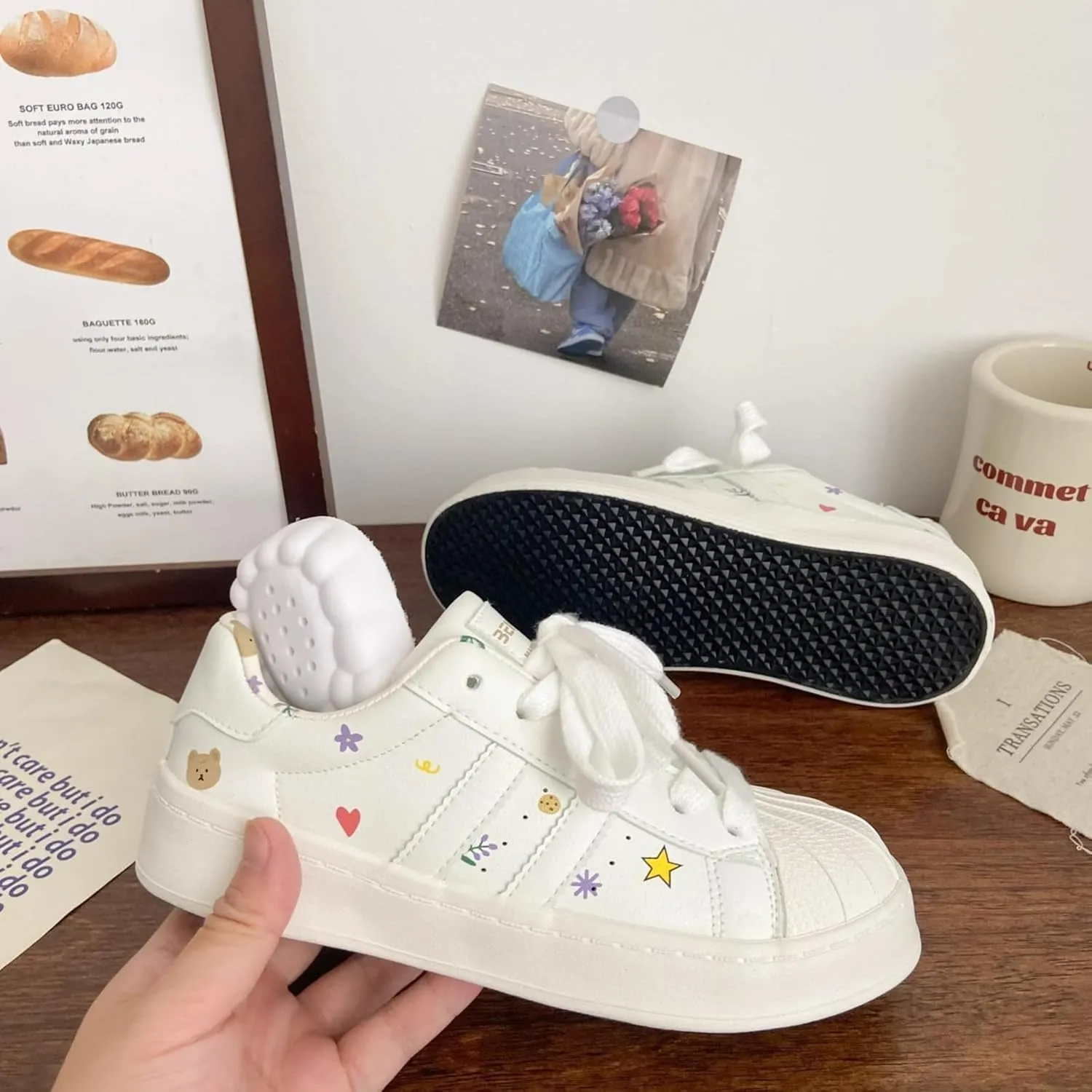 Walking Cute Sneakers for Women Shell Toe Lace Up Regular & Upgraded Versions Rubber Thick Sole Height Increase Walking Shoes