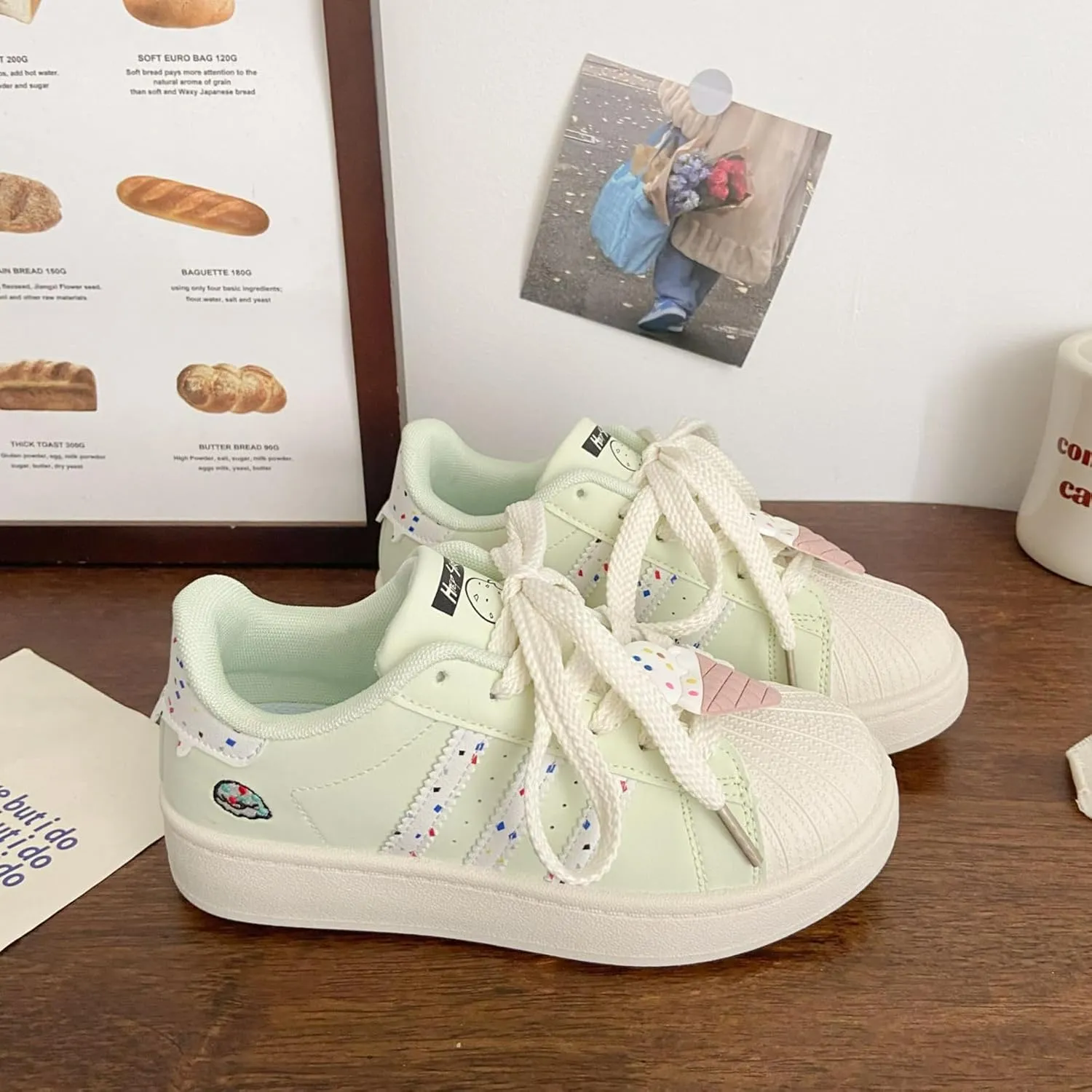 Walking Cute Sneakers for Women Shell Toe Lace Up Regular & Upgraded Versions Rubber Thick Sole Height Increase Walking Shoes