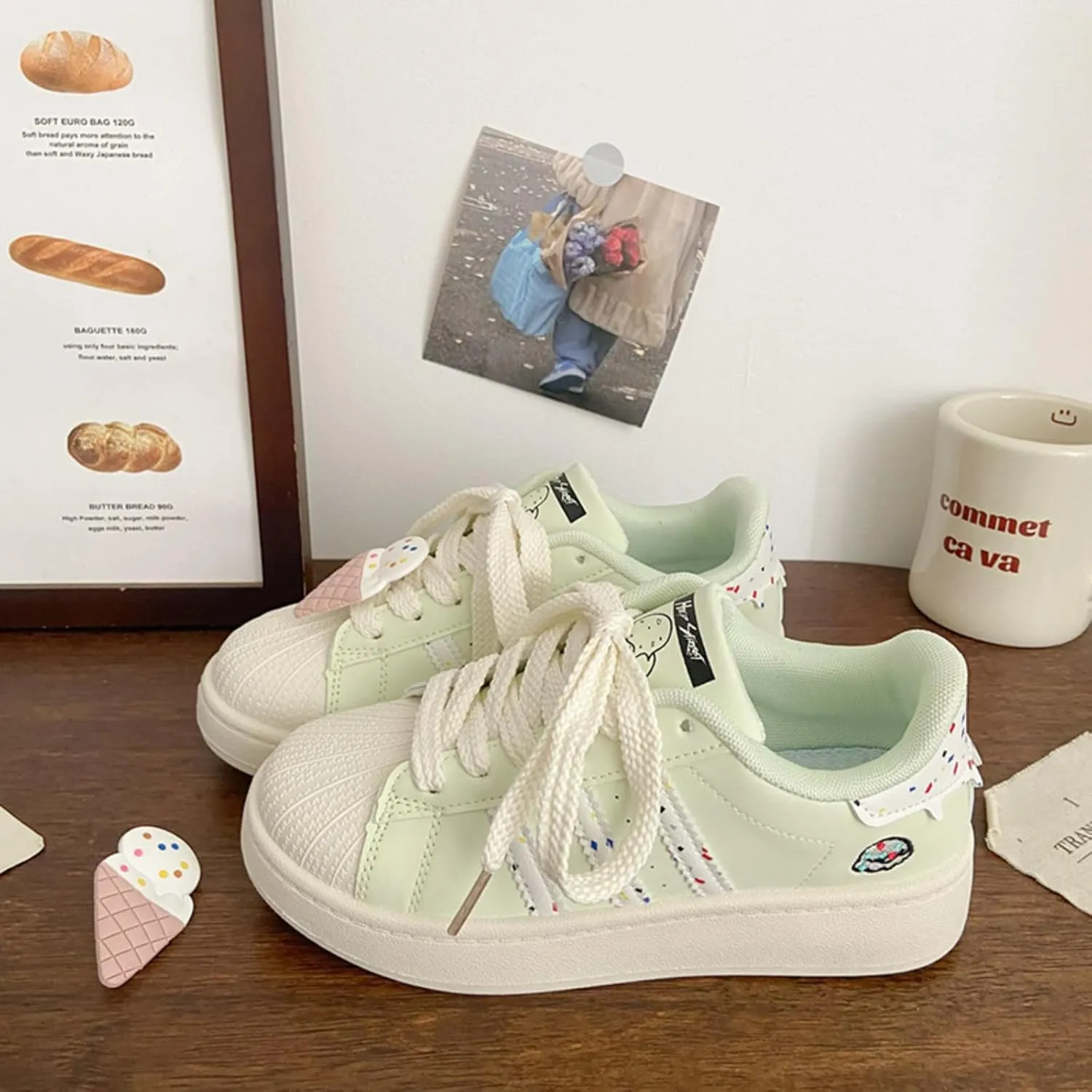 Walking Cute Sneakers for Women Shell Toe Lace Up Regular & Upgraded Versions Rubber Thick Sole Height Increase Walking Shoes