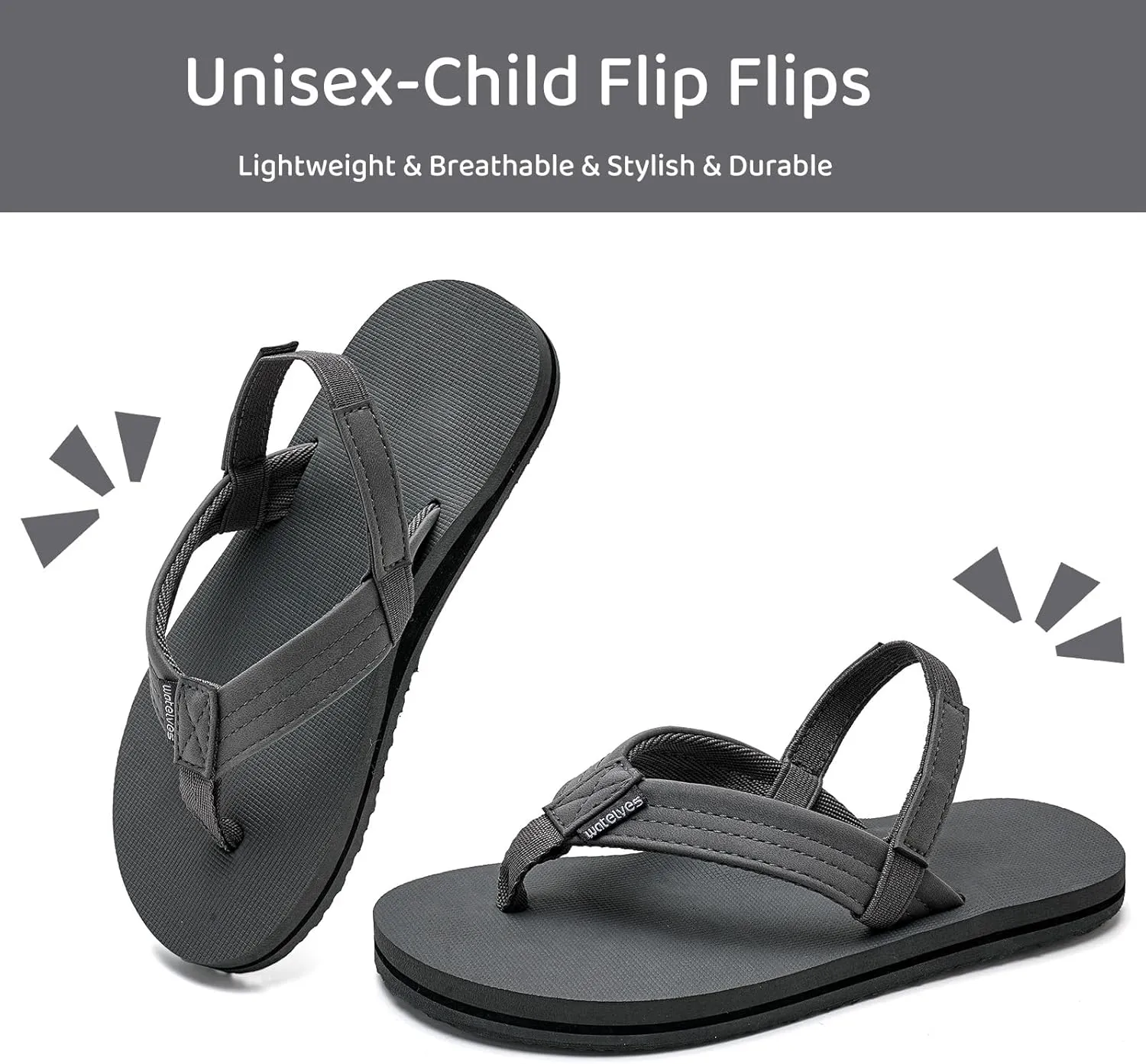 WateLves Toddler Flip Flops Girls Boys Sandals Shoes Kids Slip on Summer Sandals for Bath Shower Beach Pool (Toddler/Little Kid/Big Kid)