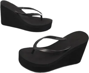 Wedge Flip Flops Platform Sandals,Summer Beach Nonslip Comfort Casual Thong Sandal Bohemian Beach Vacation Sandals (Black,8.5)