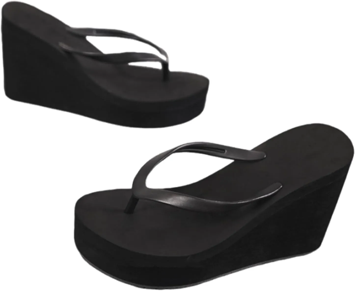 Wedge Flip Flops Platform Sandals,Summer Beach Nonslip Comfort Casual Thong Sandal Bohemian Beach Vacation Sandals (Black,8.5)