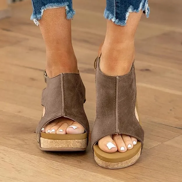 Wedge Sandals for Women Dressy Summer,Women's Open Toe Espadrilles Platform Ankle Strap Comfortable Cork Heeled Wedges Casual Summer Dress Shoes