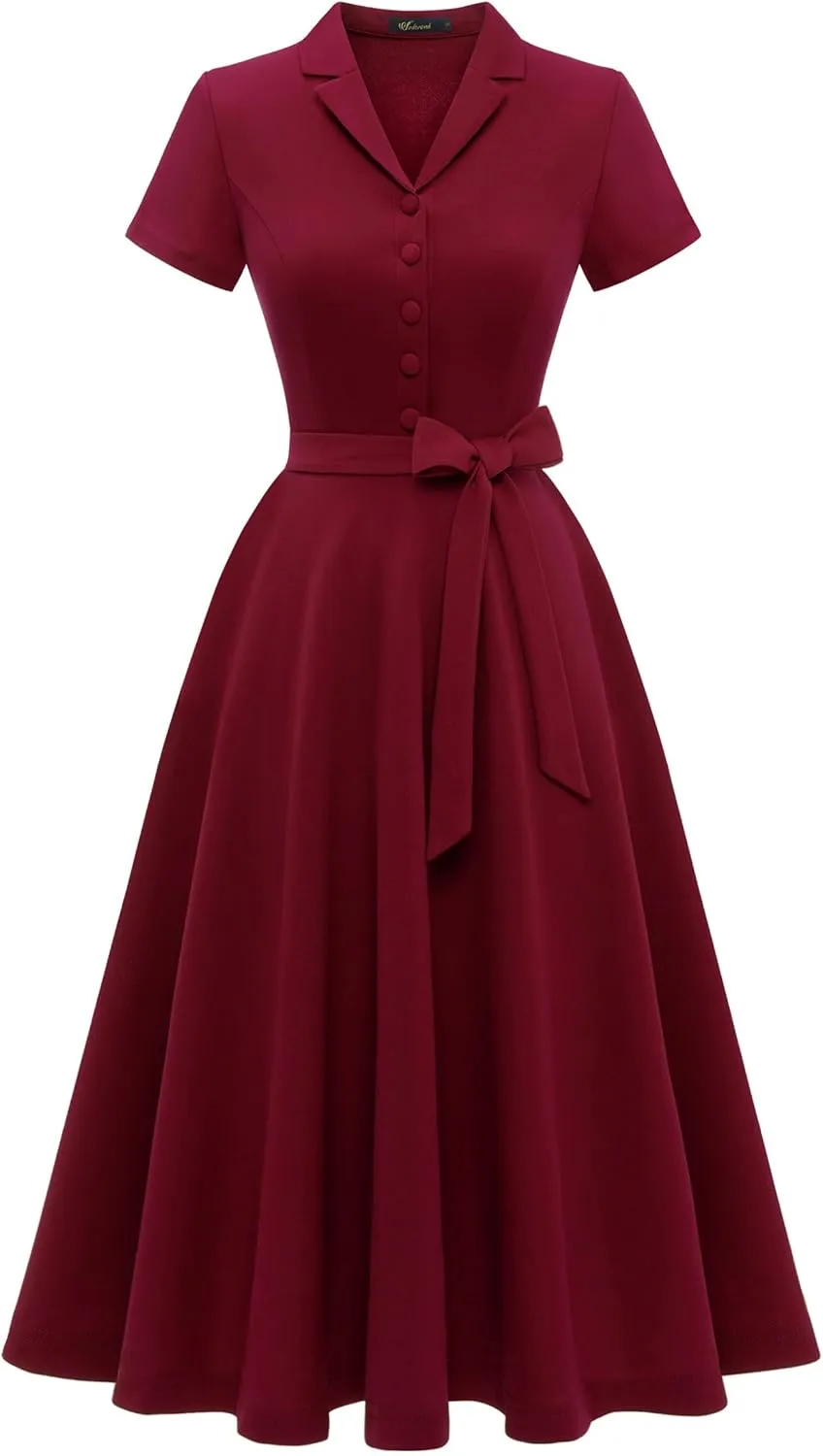 Wedtrend Women's Vintage Tea Dress, Short Sleeve Cocktail Party Dress Work Church Casual Dress