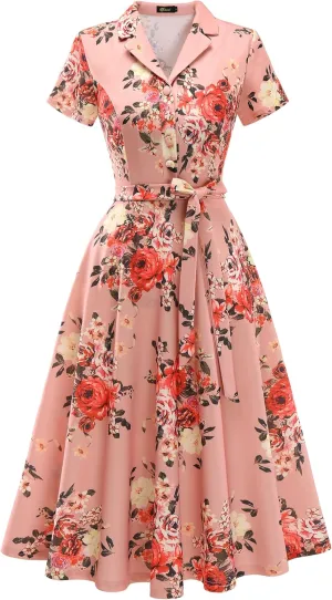 Wedtrend Women's Vintage Tea Dress, Short Sleeve Cocktail Party Dress Work Church Casual Dress