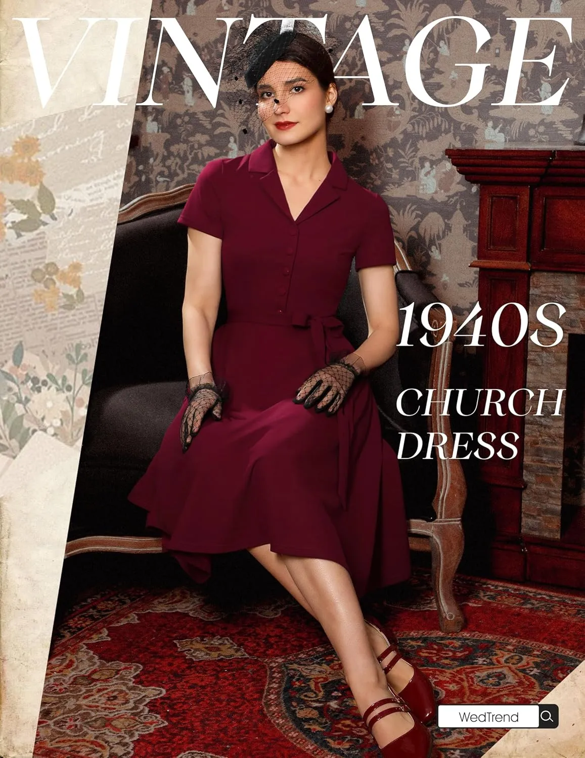 Wedtrend Women's Vintage Tea Dress, Short Sleeve Cocktail Party Dress Work Church Casual Dress