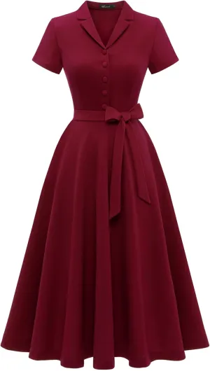 Wedtrend Women's Vintage Tea Dress, Short Sleeve Cocktail Party Dress Work Church Casual Dress