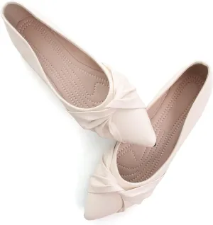 WENJIAZHIZHI Womens Ruched Bow Ballet Flats Comfortable Pointed Toe Slip On Walking Loafers Dress Shoes for Women Dressy Casual