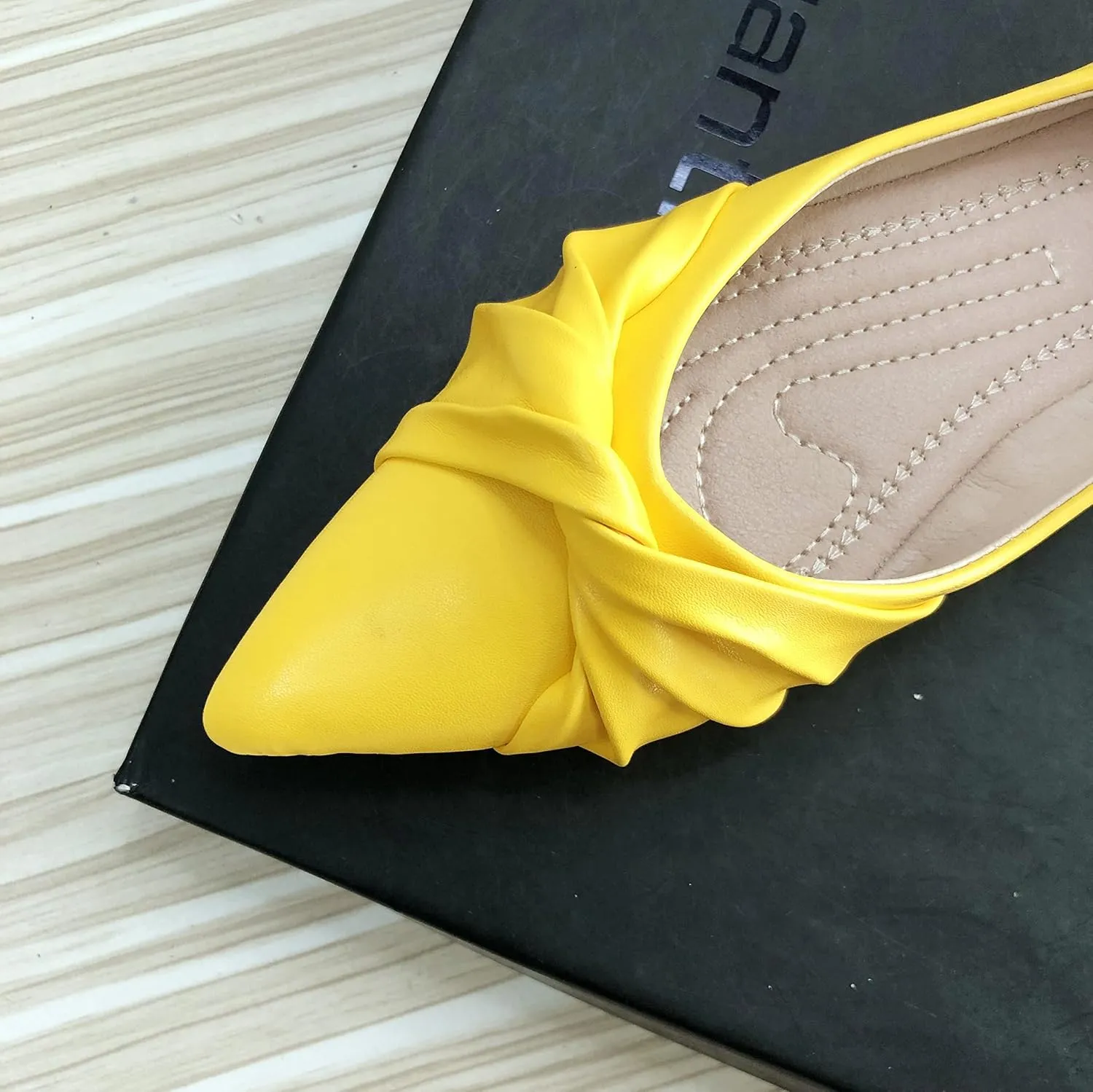 WENJIAZHIZHI Womens Ruched Bow Ballet Flats Comfortable Pointed Toe Slip On Walking Loafers Dress Shoes for Women Dressy Casual