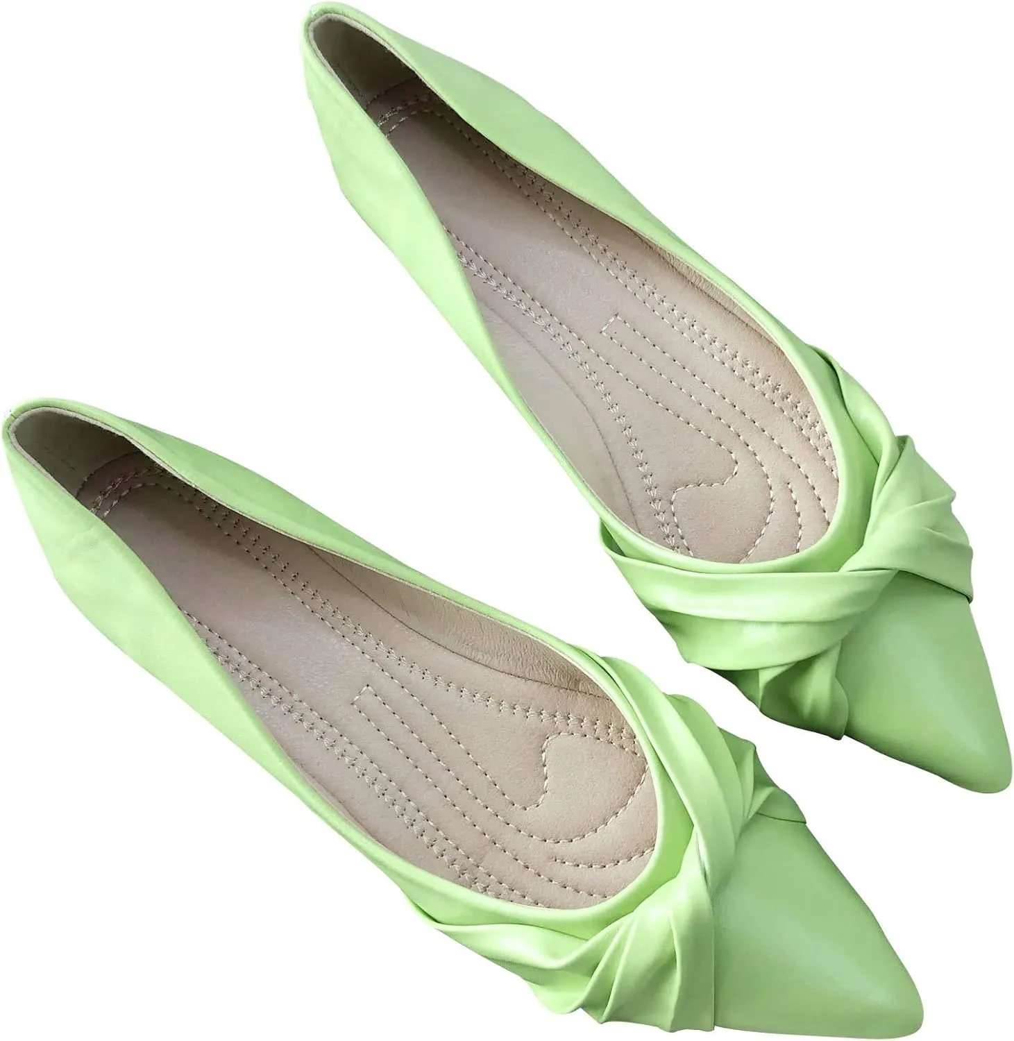 WENJIAZHIZHI Womens Ruched Bow Ballet Flats Comfortable Pointed Toe Slip On Walking Loafers Dress Shoes for Women Dressy Casual