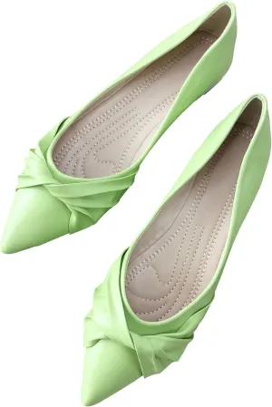 WENJIAZHIZHI Womens Ruched Bow Ballet Flats Comfortable Pointed Toe Slip On Walking Loafers Dress Shoes for Women Dressy Casual