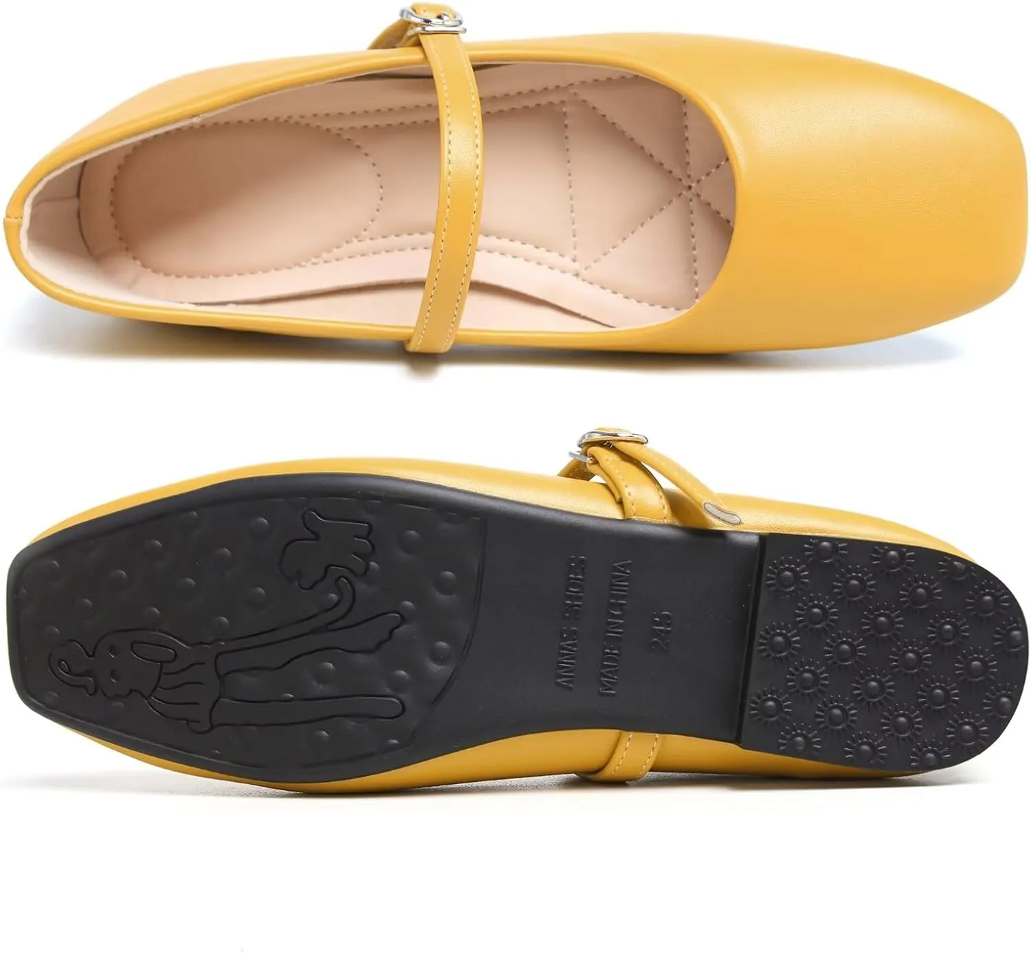 WENJIAZHIZHI Womens Square Toe Ballet Flats Comfortable Mary Jane Shoes Dressy Casual Slip-On Ballerina Walking Flat Shoes