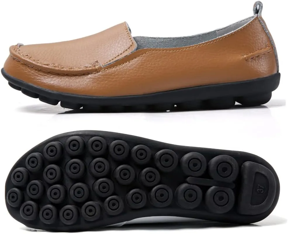 WERWAES Casual Womens Loafers Shoes Soft Leather Lightweight Classic Penny Slip-on Loafers Outdoor Indooor Walking Driving Moccasins Flats for Womens Nurse Boat Shoes