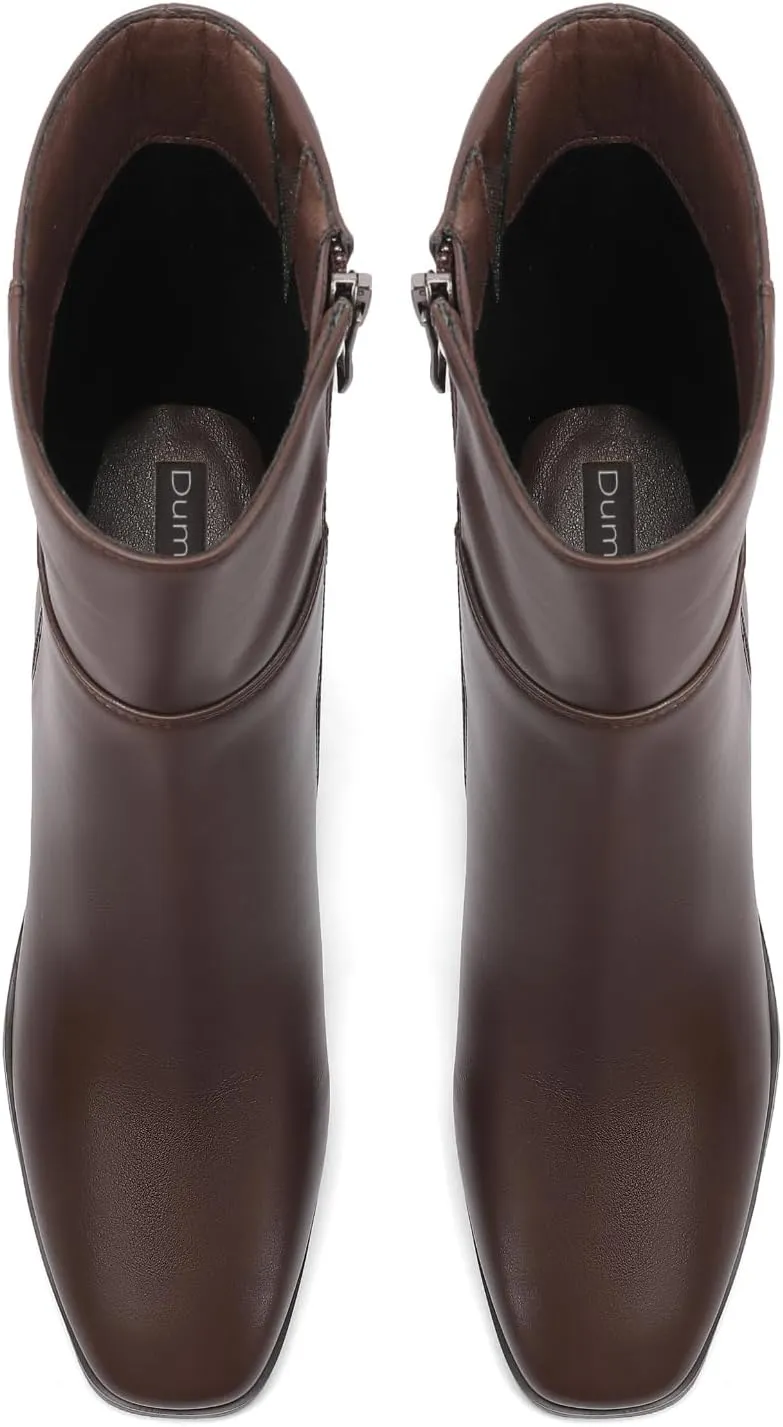 Women Ankle Boots Square Toe Chunky Heel Booties Mid Stacked Heels Fashion Dress Short Boots with Zips