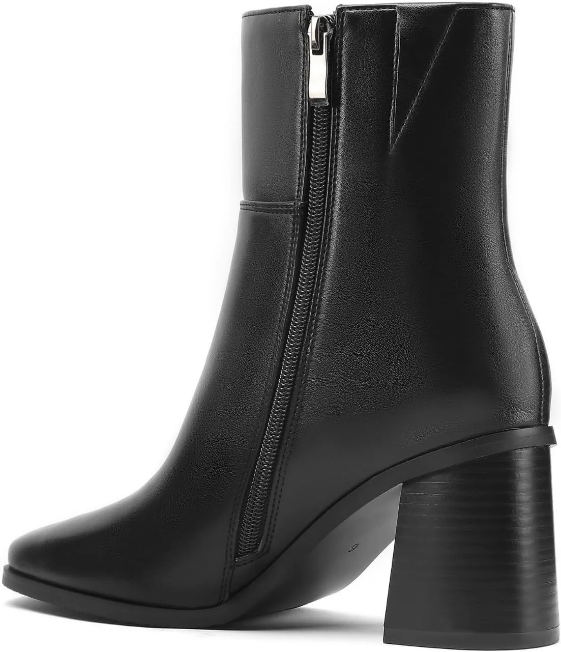 Women Ankle Boots Square Toe Chunky Heel Booties Mid Stacked Heels Fashion Dress Short Boots with Zips