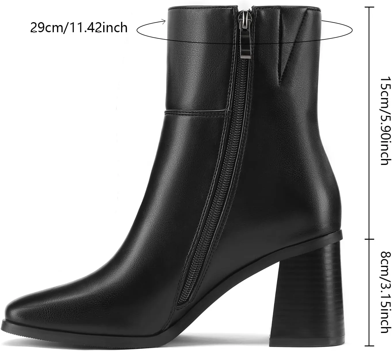 Women Ankle Boots Square Toe Chunky Heel Booties Mid Stacked Heels Fashion Dress Short Boots with Zips