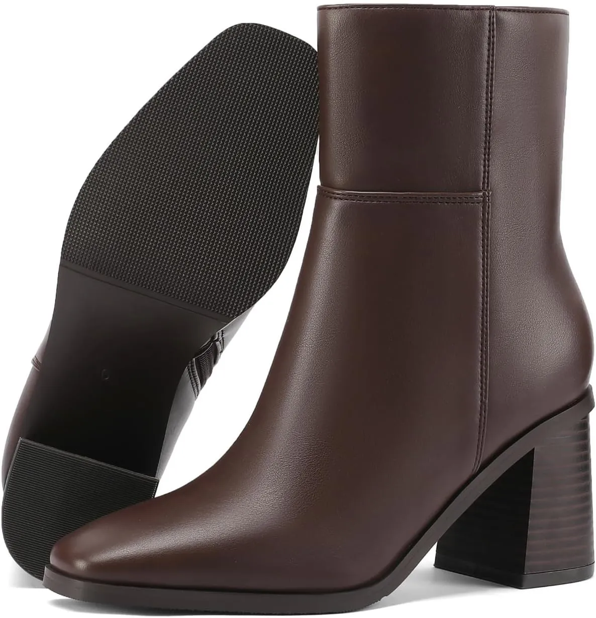 Women Ankle Boots Square Toe Chunky Heel Booties Mid Stacked Heels Fashion Dress Short Boots with Zips