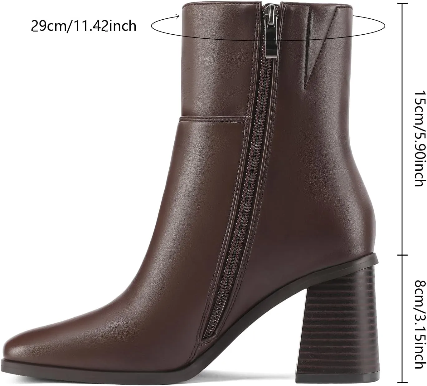 Women Ankle Boots Square Toe Chunky Heel Booties Mid Stacked Heels Fashion Dress Short Boots with Zips