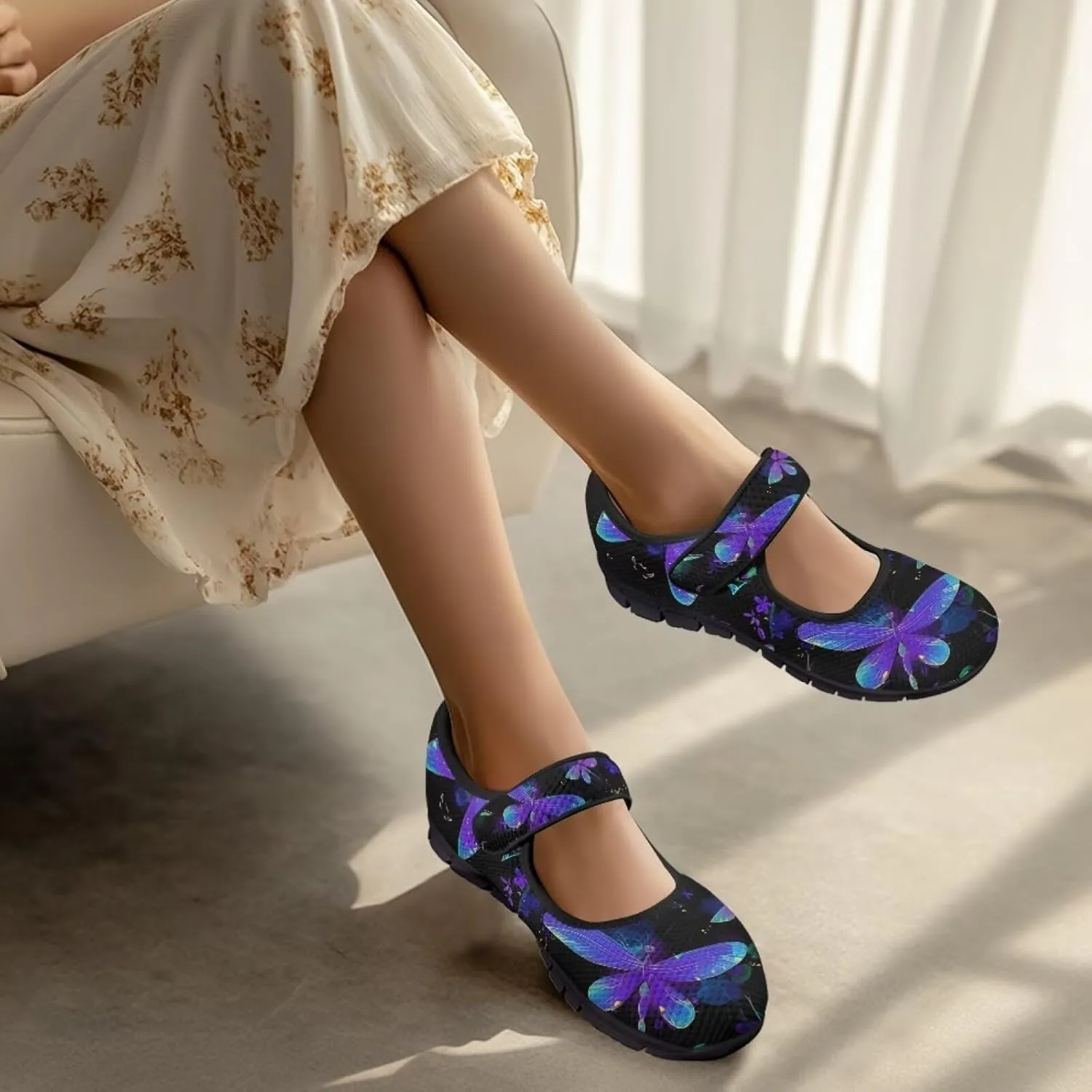 Women Butterfly Flower Mary Jane Ballet Flats Mesh Flats Work Shoes Casual Ballerina Dress Loafers