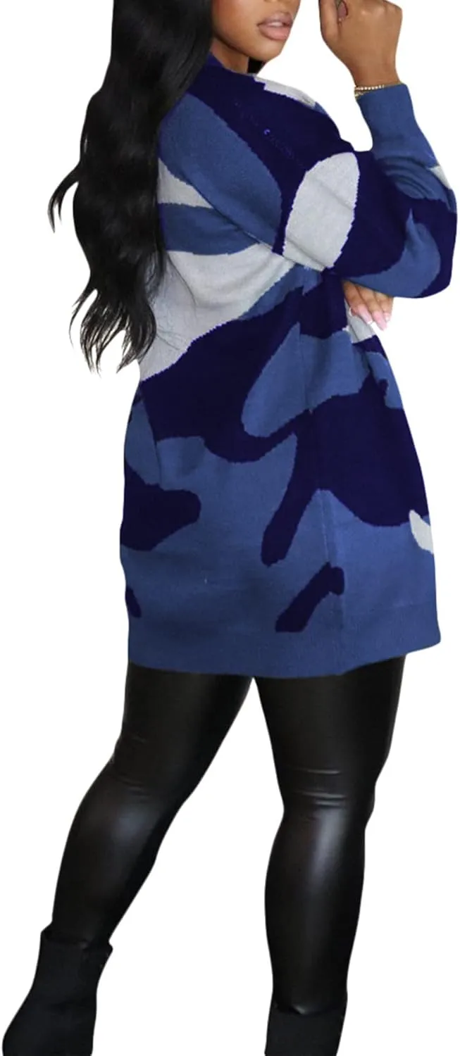 Women Camo Cardigan Casual Open Front Long Sleeve Sweater Coat Outwear