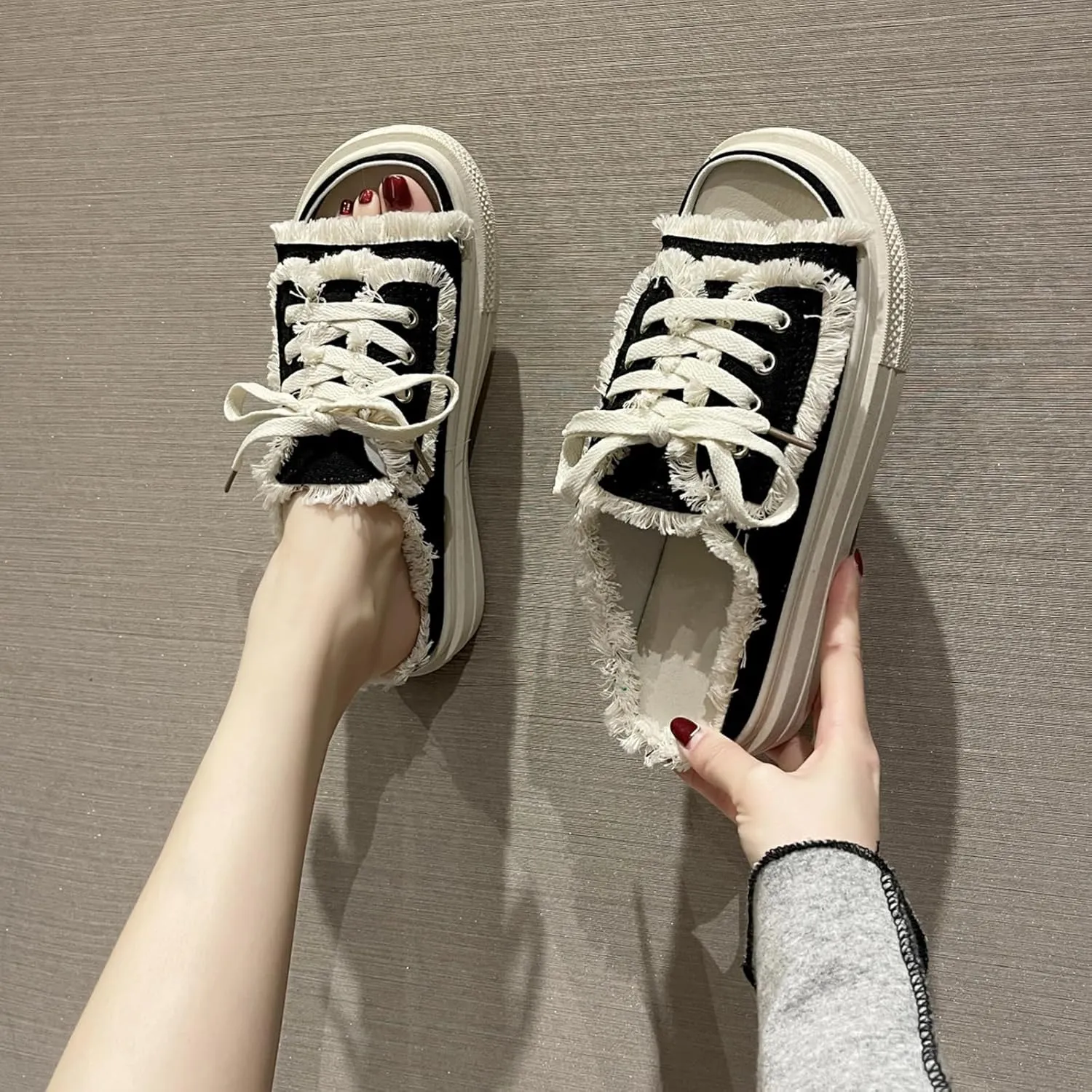 Women Canvas Slippers Mule Sneakers Slip on Shoes Platform Clogs Backless Sneakers Casual Open Toe Sandals