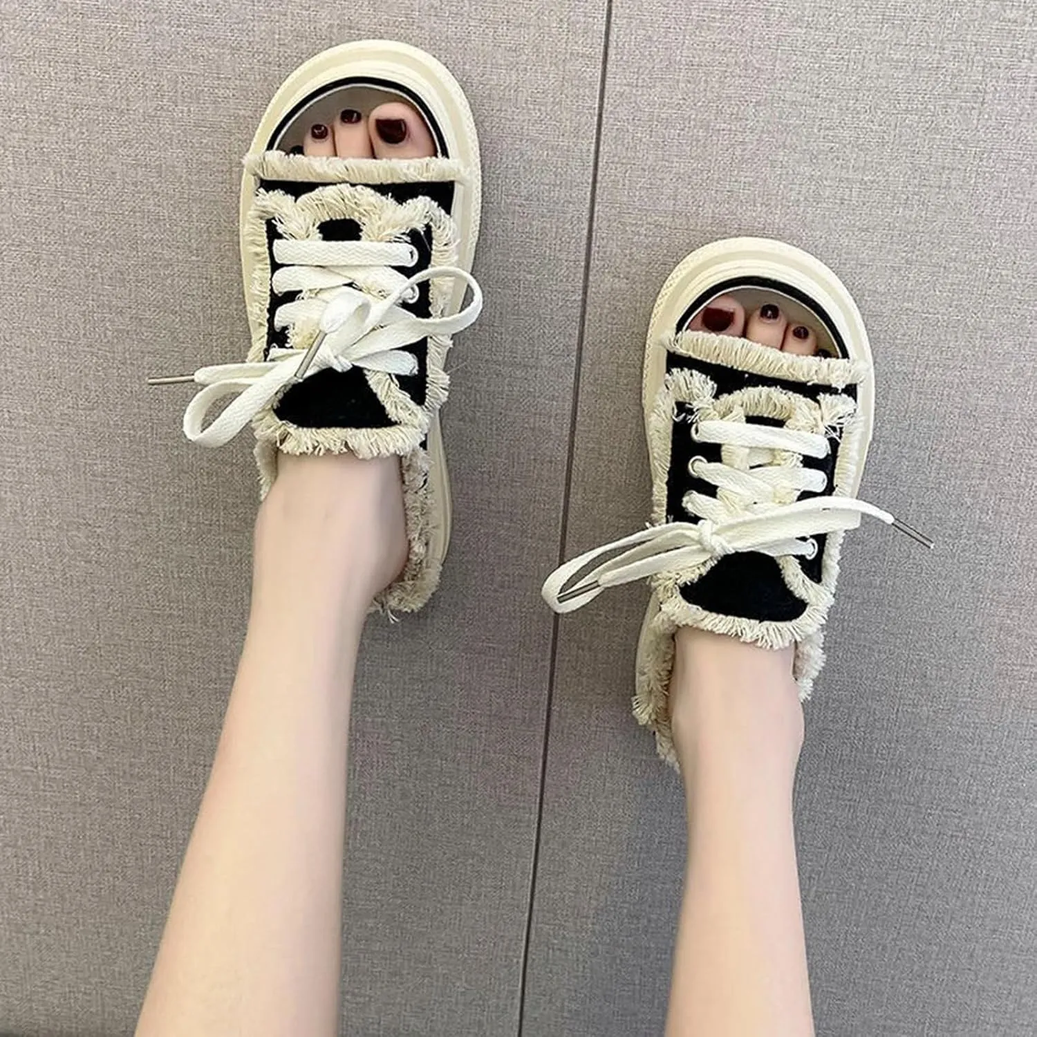 Women Canvas Slippers Mule Sneakers Slip on Shoes Platform Clogs Backless Sneakers Casual Open Toe Sandals