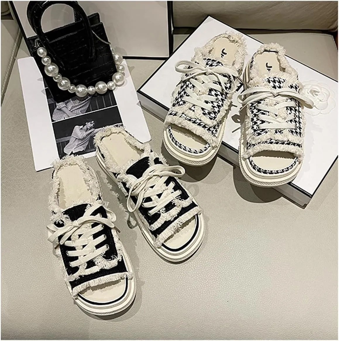 Women Canvas Slippers Mule Sneakers Slip on Shoes Platform Clogs Backless Sneakers Casual Open Toe Sandals