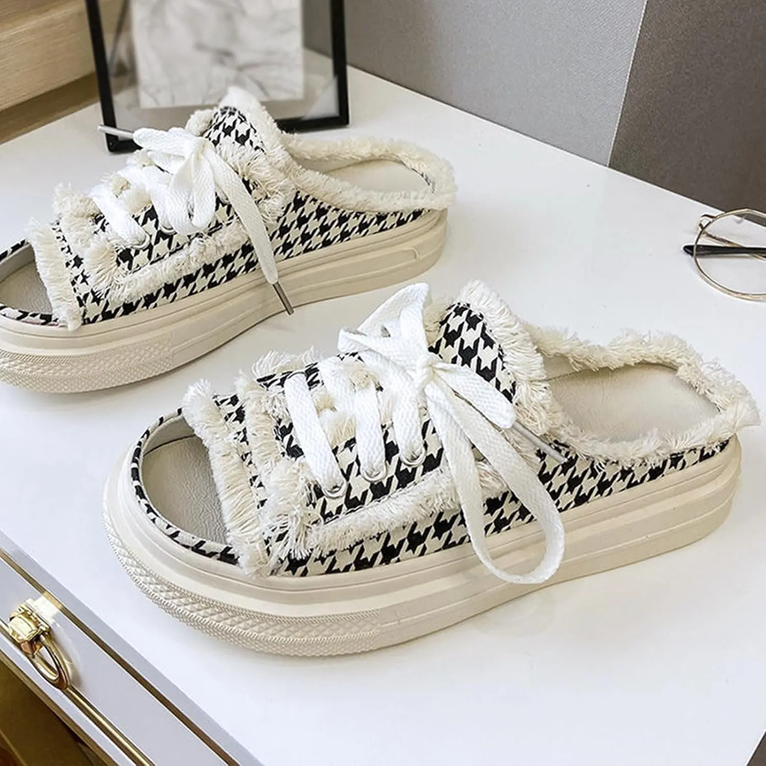 Women Canvas Slippers Mule Sneakers Slip on Shoes Platform Clogs Backless Sneakers Casual Open Toe Sandals